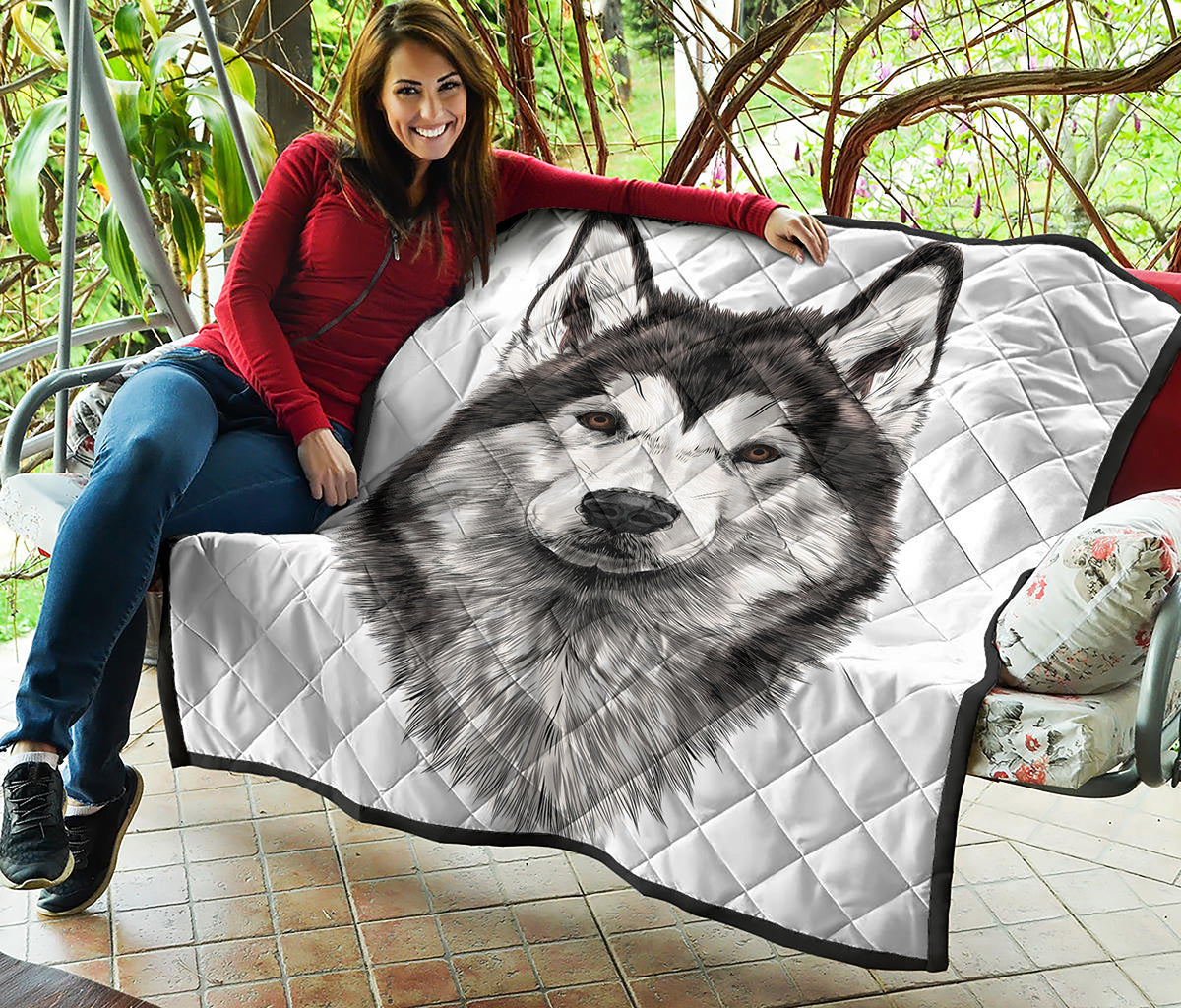 Hand Drawn Alaskan Malamute Print Quilt