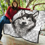 Hand Drawn Alaskan Malamute Print Quilt