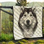 Hand Drawn Alaskan Malamute Print Quilt