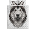 Hand Drawn Alaskan Malamute Print Quilt Bed Set