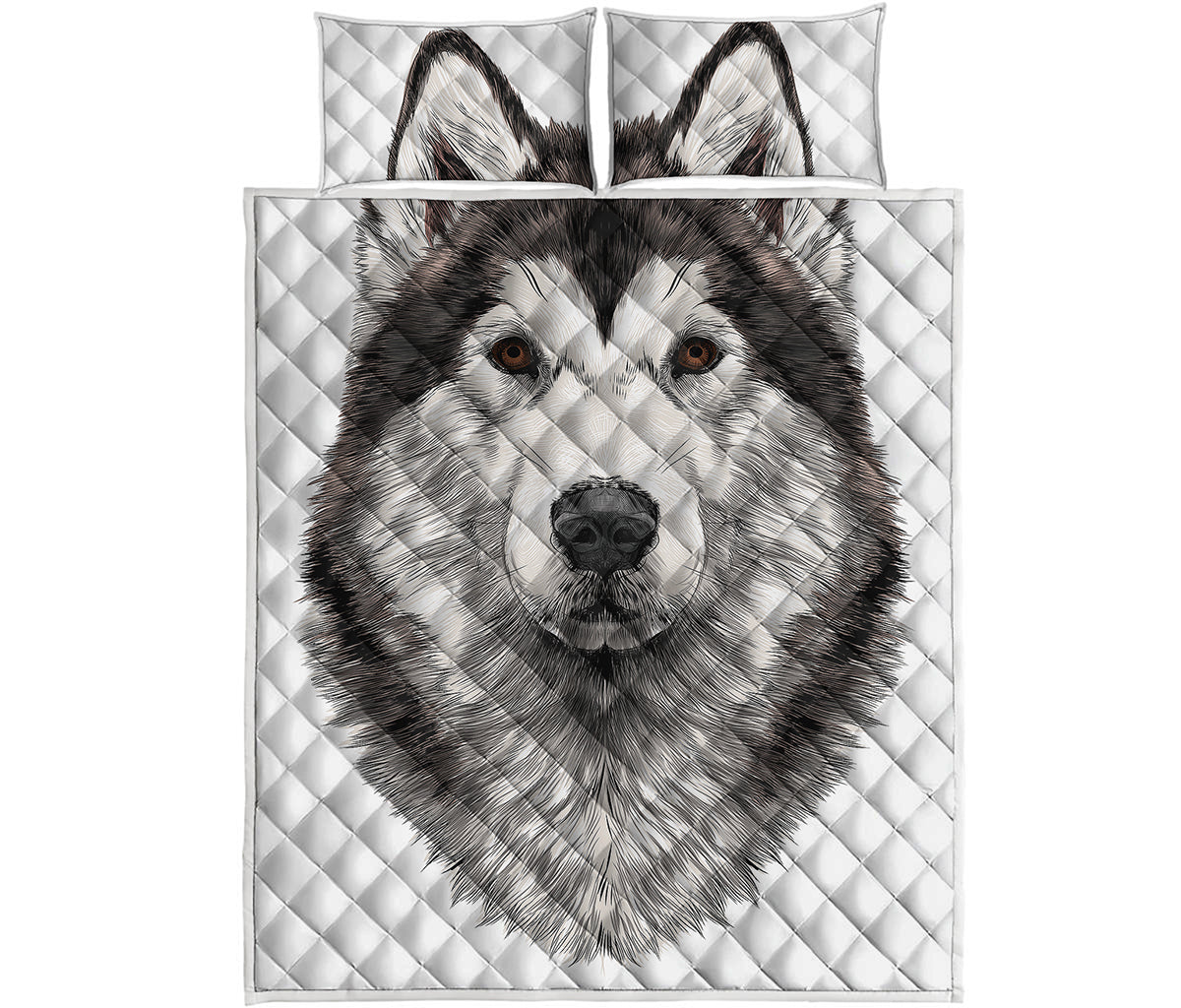 Hand Drawn Alaskan Malamute Print Quilt Bed Set