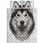 Hand Drawn Alaskan Malamute Print Quilt Bed Set