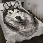 Hand Drawn Alaskan Malamute Print Quilt Bed Set