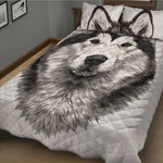 Hand Drawn Alaskan Malamute Print Quilt Bed Set