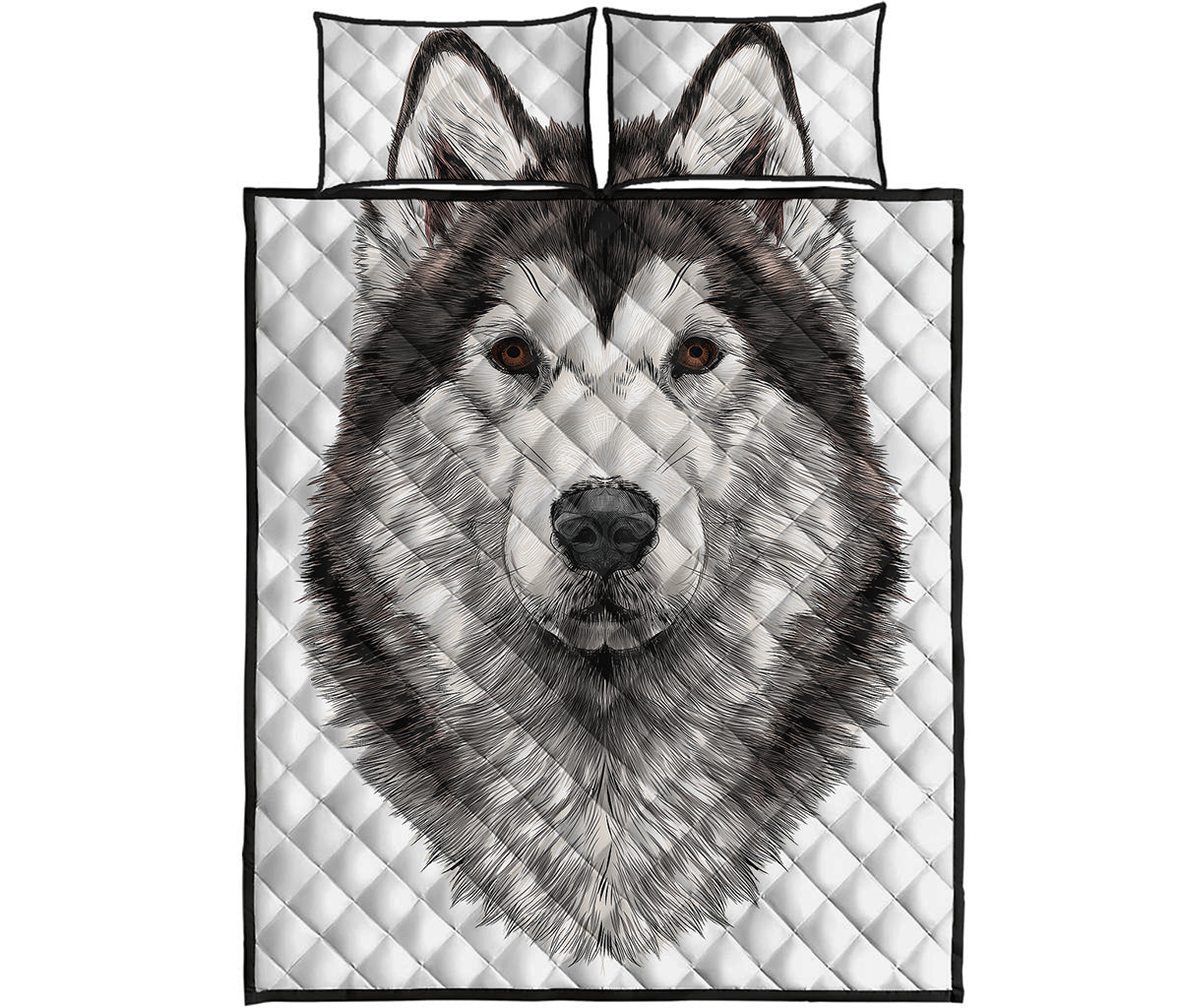 Hand Drawn Alaskan Malamute Print Quilt Bed Set