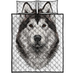 Hand Drawn Alaskan Malamute Print Quilt Bed Set