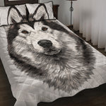 Hand Drawn Alaskan Malamute Print Quilt Bed Set