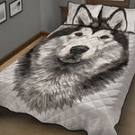 Hand Drawn Alaskan Malamute Print Quilt Bed Set
