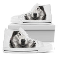 Hand Drawn Alaskan Malamute Print White High Top Sneakers