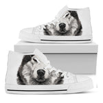 Hand Drawn Alaskan Malamute Print White High Top Shoes