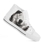 Hand Drawn Alaskan Malamute Print White High Top Shoes