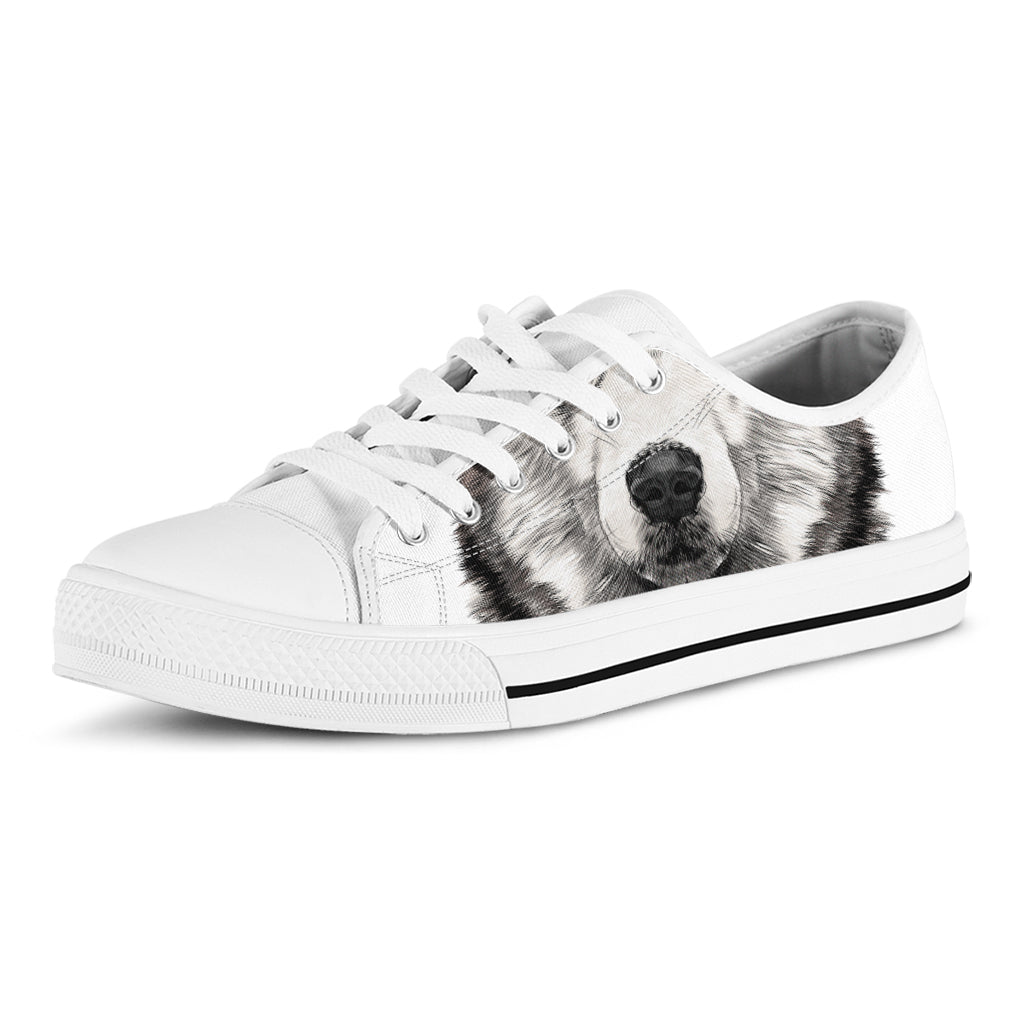 Hand Drawn Alaskan Malamute Print White Low Top Shoes