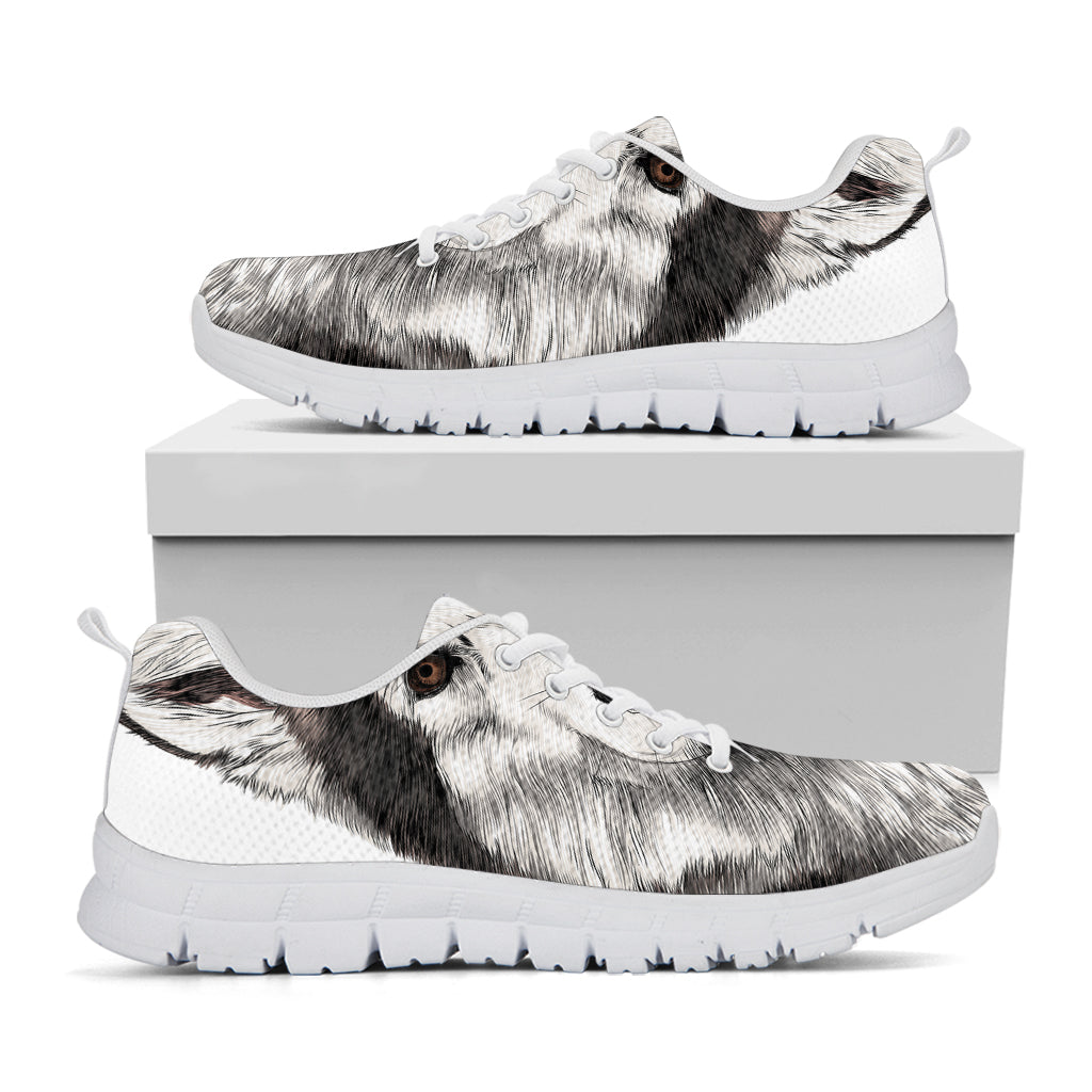 Hand Drawn Alaskan Malamute Print White Sneakers