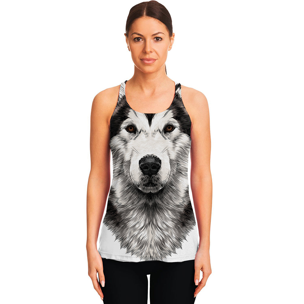 Hand Drawn Alaskan Malamute Print Women's Racerback Tank Top