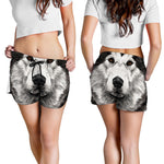 Hand Drawn Alaskan Malamute Print Women's Shorts