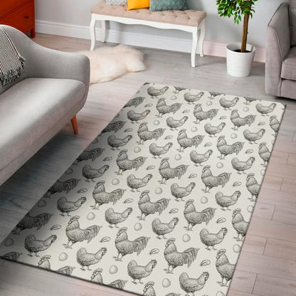 Hand Drawn Chicken Pattern Print Area Rug