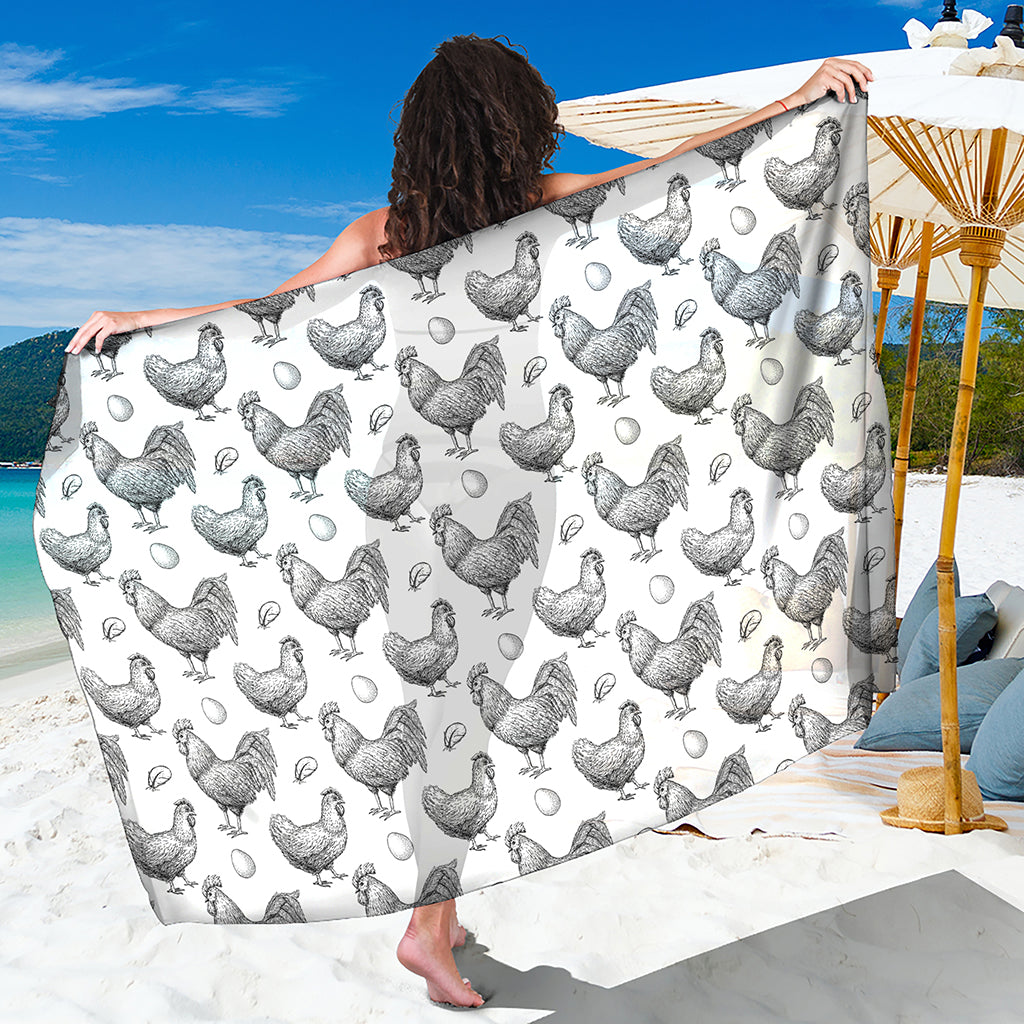 Hand Drawn Chicken Pattern Print Beach Sarong Wrap