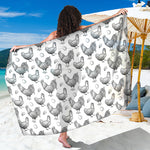 Hand Drawn Chicken Pattern Print Beach Sarong Wrap