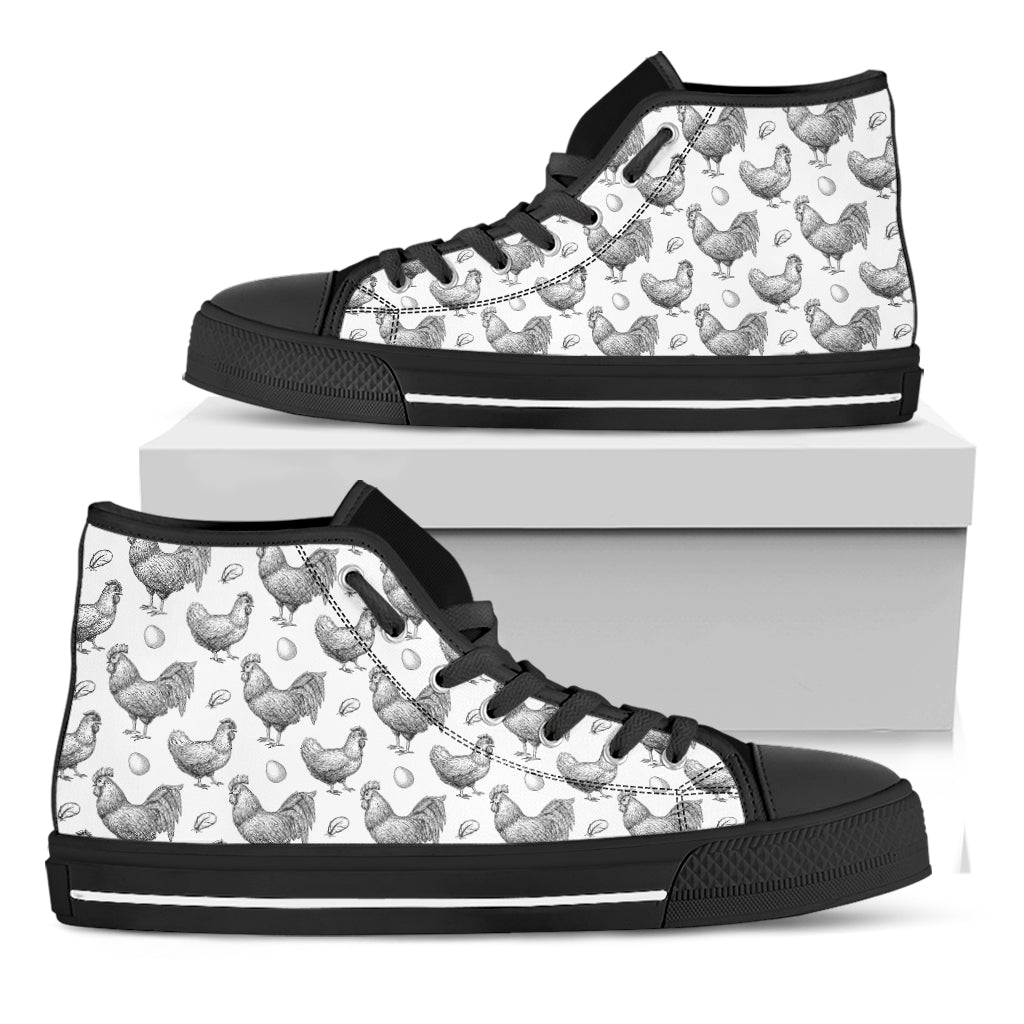 Hand Drawn Chicken Pattern Print Black High Top Shoes
