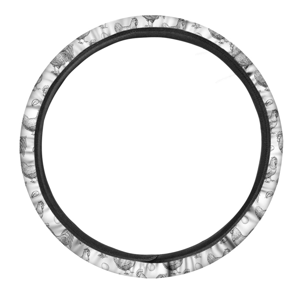 Hand Drawn Chicken Pattern Print Car Steering Wheel Cover