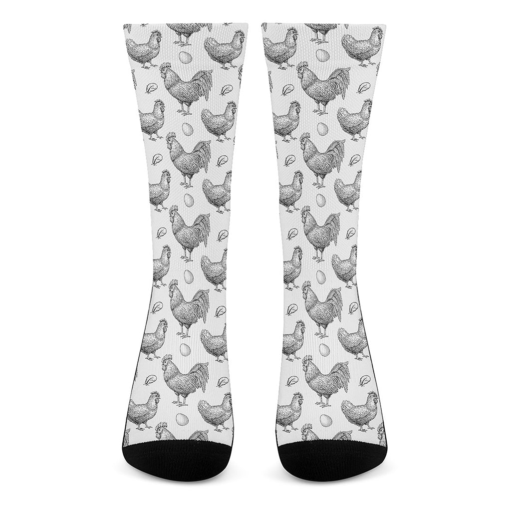 Hand Drawn Chicken Pattern Print Crew Socks