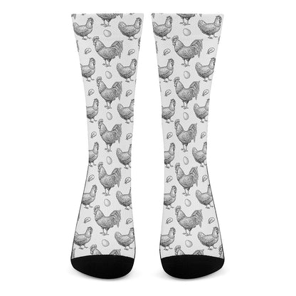 Hand Drawn Chicken Pattern Print Crew Socks