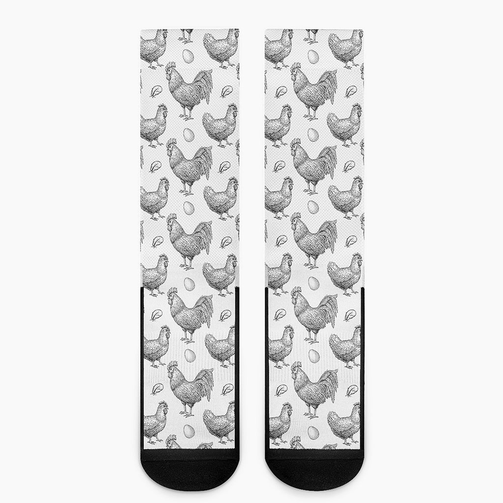 Hand Drawn Chicken Pattern Print Crew Socks
