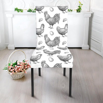 Hand Drawn Chicken Pattern Print Dining Chair Slipcover