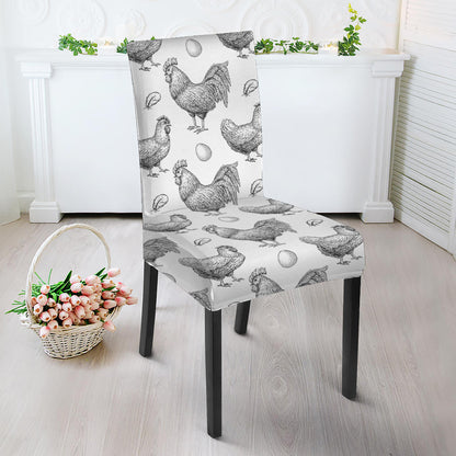 Hand Drawn Chicken Pattern Print Dining Chair Slipcover