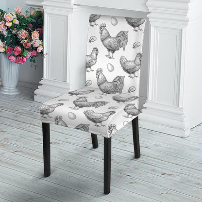 Hand Drawn Chicken Pattern Print Dining Chair Slipcover