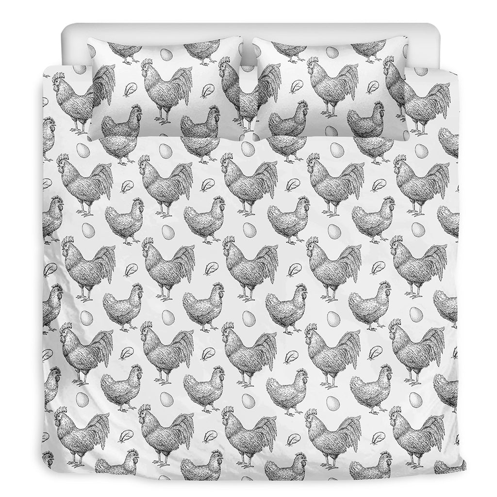 Hand Drawn Chicken Pattern Print Duvet Cover Bedding Set
