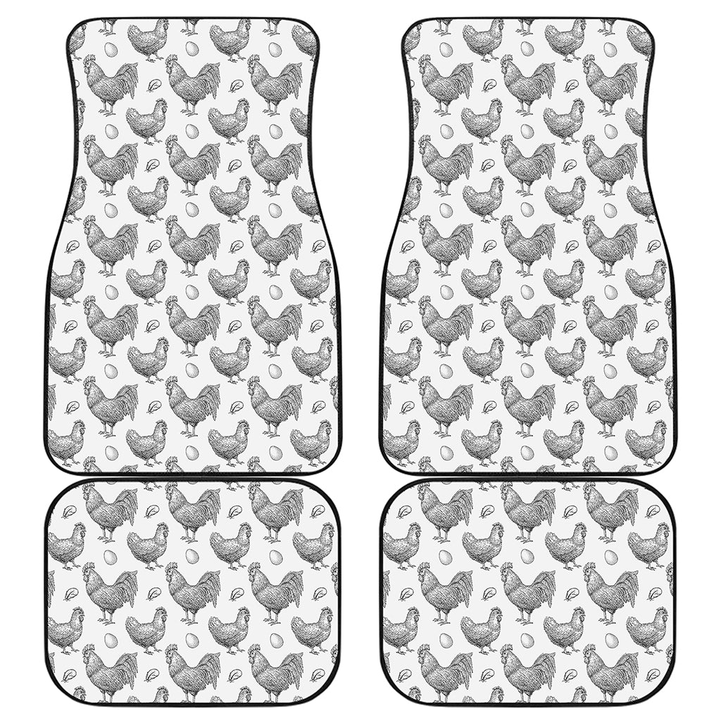 Hand Drawn Chicken Pattern Print Front and Back Car Floor Mats