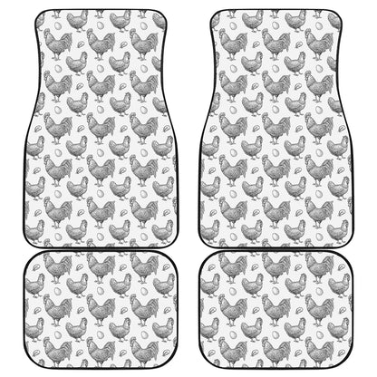 Hand Drawn Chicken Pattern Print Front and Back Car Floor Mats