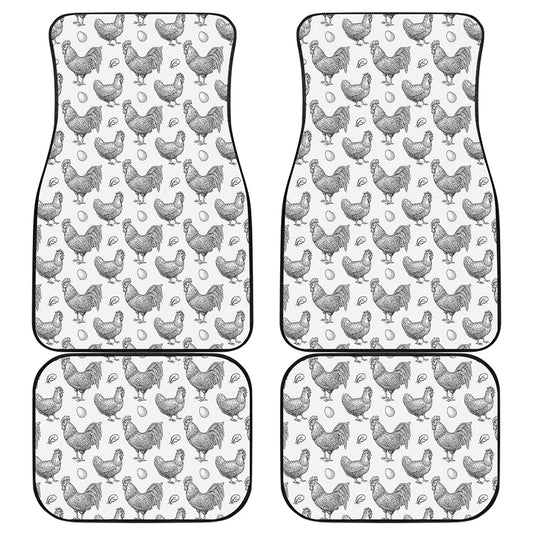 Hand Drawn Chicken Pattern Print Front and Back Car Floor Mats
