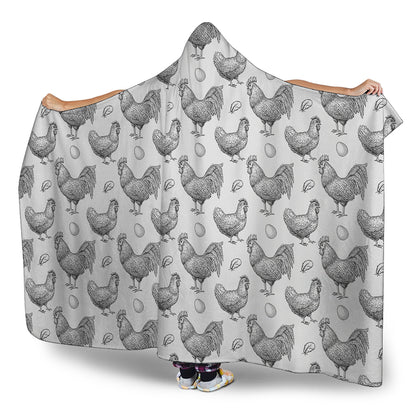Hand Drawn Chicken Pattern Print Hooded Blanket