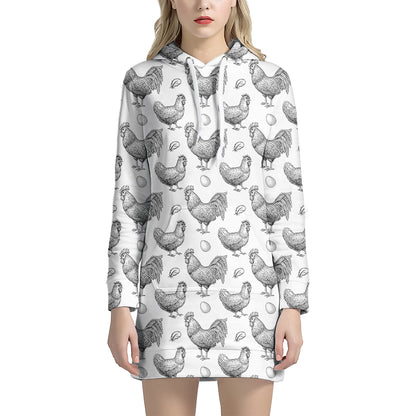 Hand Drawn Chicken Pattern Print Hoodie Dress