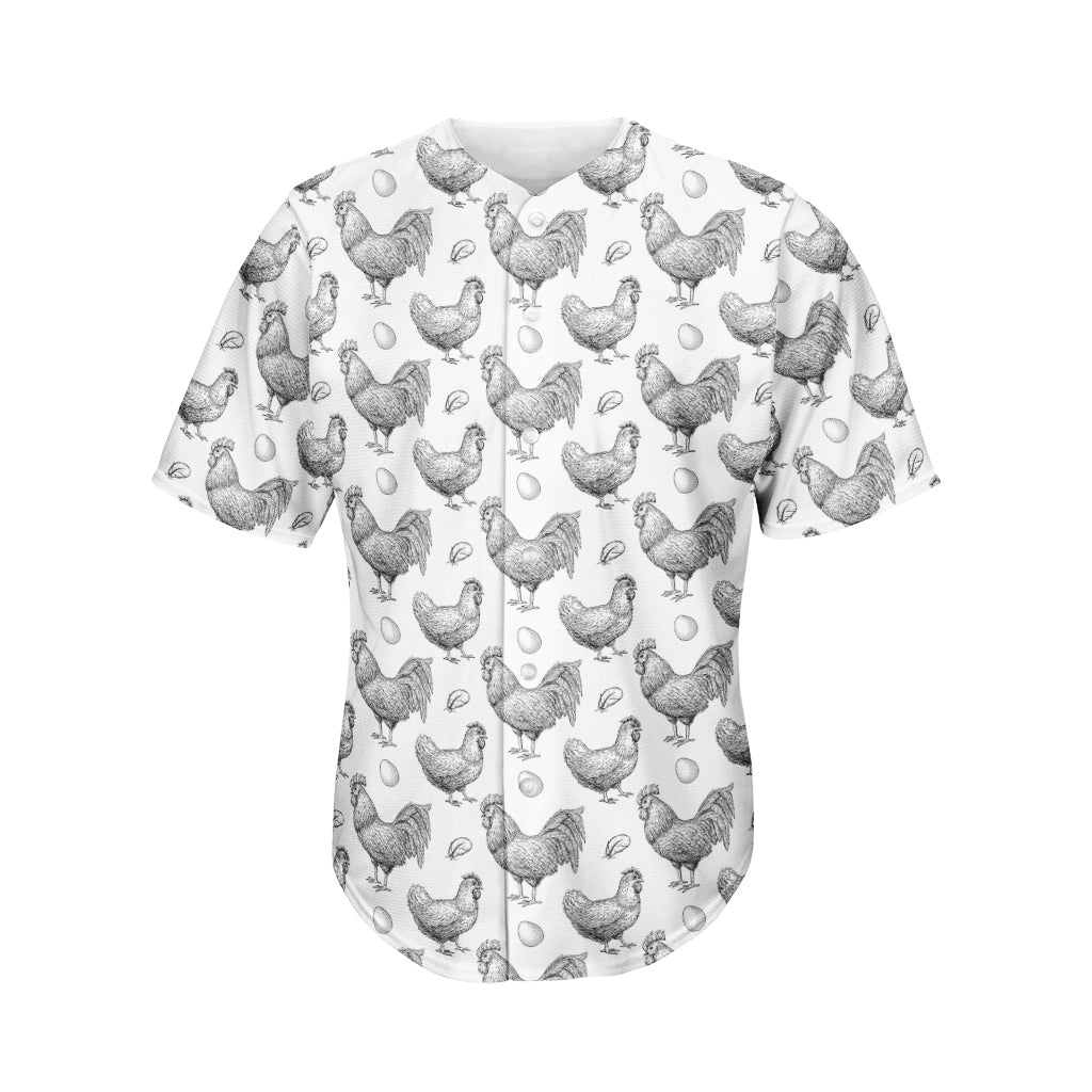 Hand Drawn Chicken Pattern Print Men's Baseball Jersey