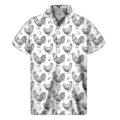 Hand Drawn Chicken Pattern Print Men's Short Sleeve Shirt