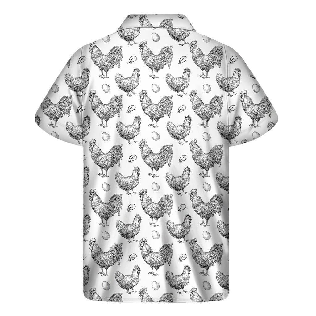 Hand Drawn Chicken Pattern Print Men's Short Sleeve Shirt