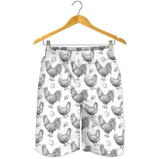 Hand Drawn Chicken Pattern Print Men's Shorts