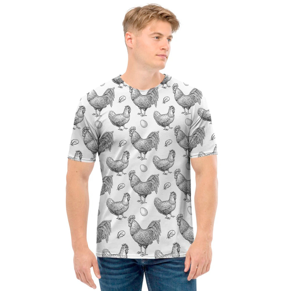 Hand Drawn Chicken Pattern Print Men's T-Shirt