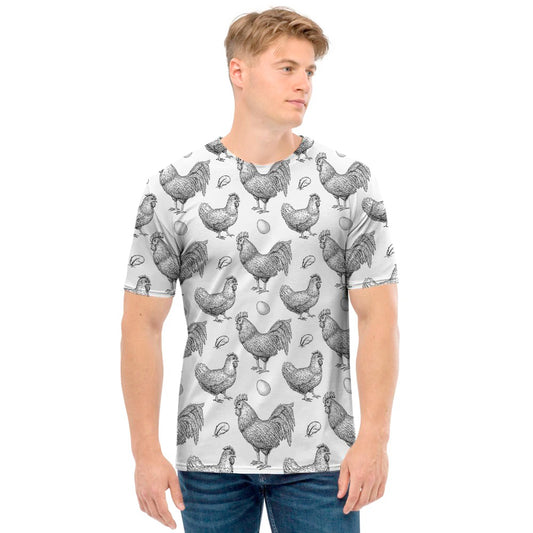 Hand Drawn Chicken Pattern Print Men's T-Shirt