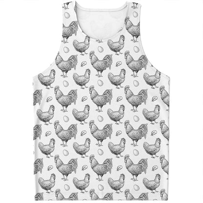 Hand Drawn Chicken Pattern Print Men's Tank Top