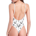 Hand Drawn Chicken Pattern Print One Piece High Cut Swimsuit