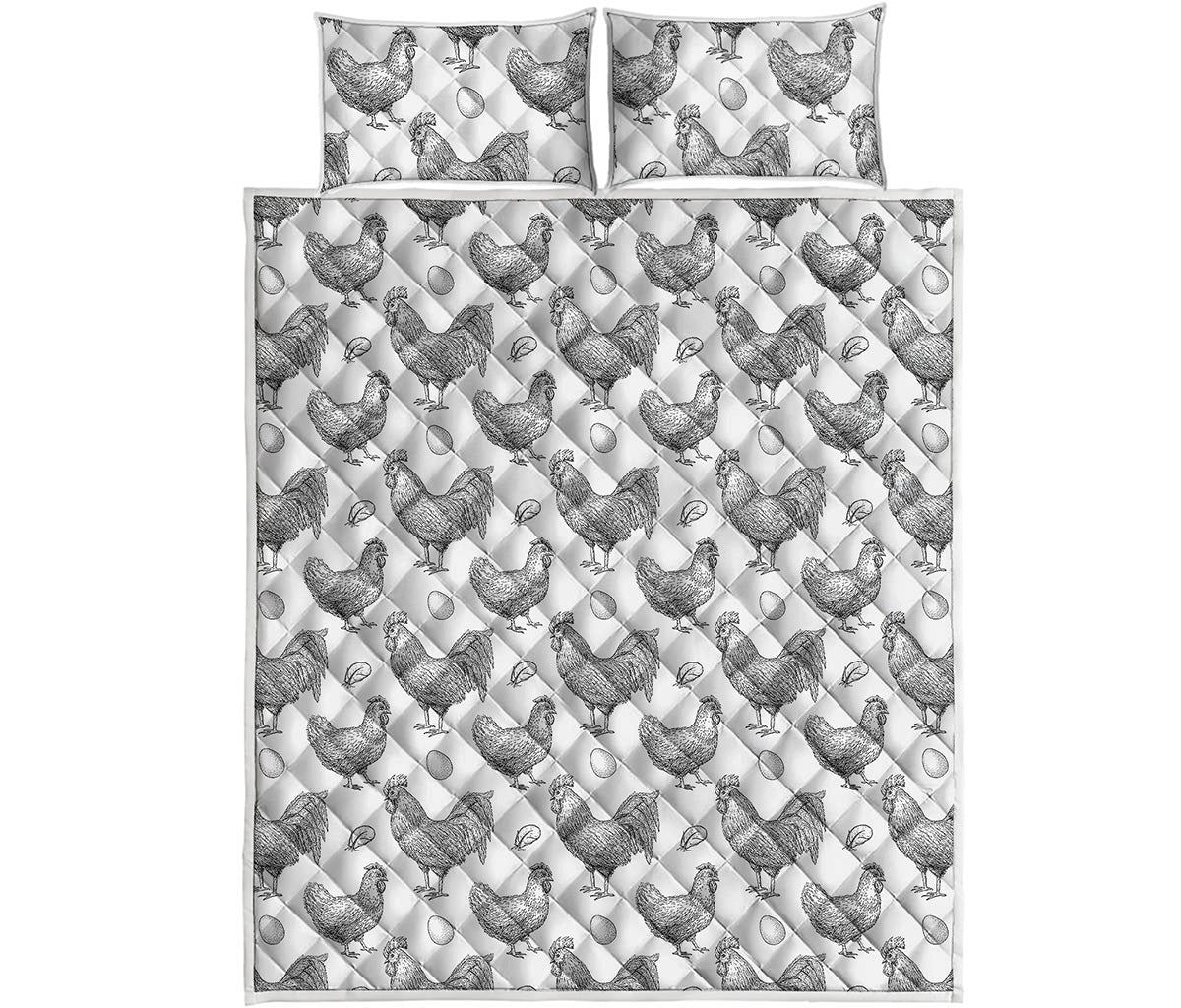Hand Drawn Chicken Pattern Print Quilt Bed Set