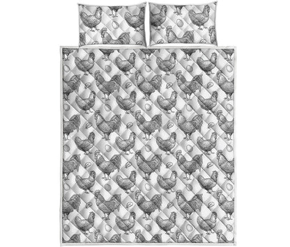 Hand Drawn Chicken Pattern Print Quilt Bed Set