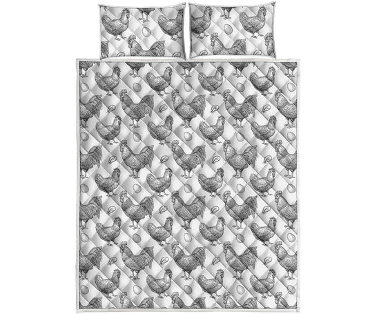 Hand Drawn Chicken Pattern Print Quilt Bed Set