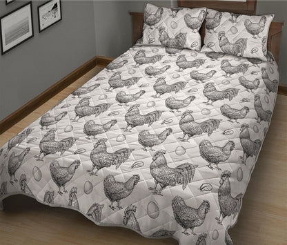 Hand Drawn Chicken Pattern Print Quilt Bed Set