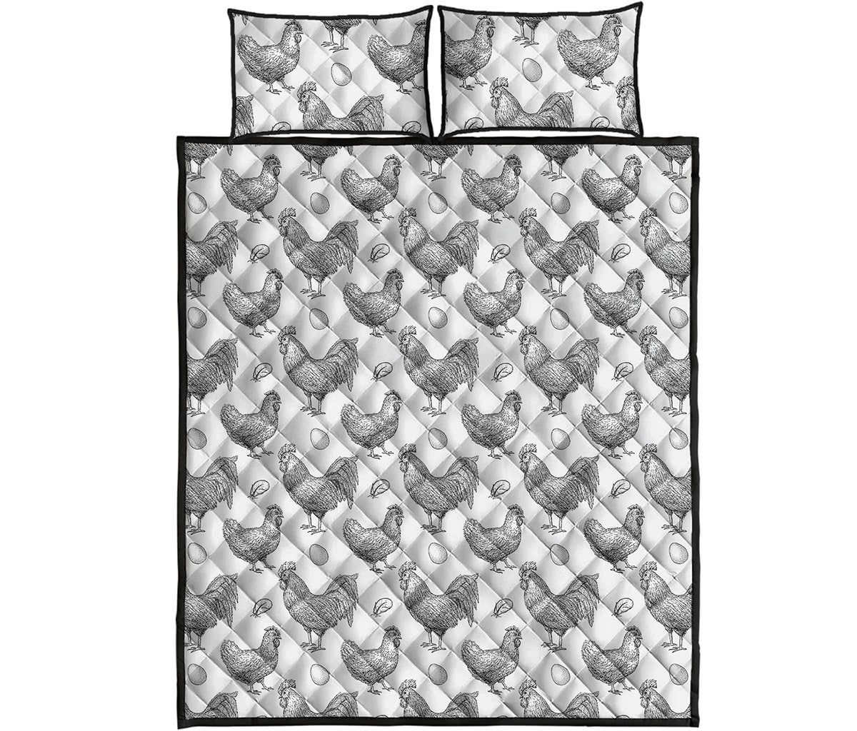 Hand Drawn Chicken Pattern Print Quilt Bed Set