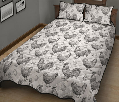 Hand Drawn Chicken Pattern Print Quilt Bed Set
